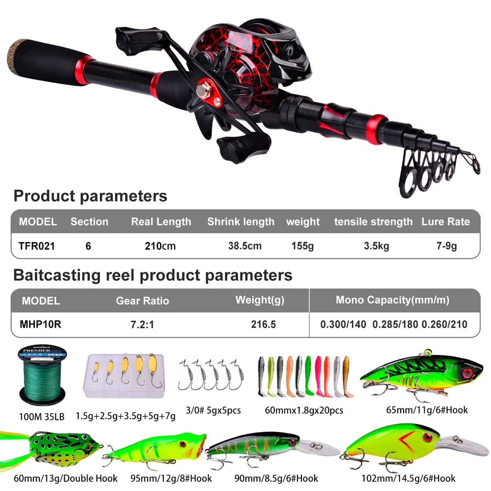 Saltwater Freshwater Carbon Fiber Telescopic Pole Fishing Spinning Baitcasting Reel Combo Rod