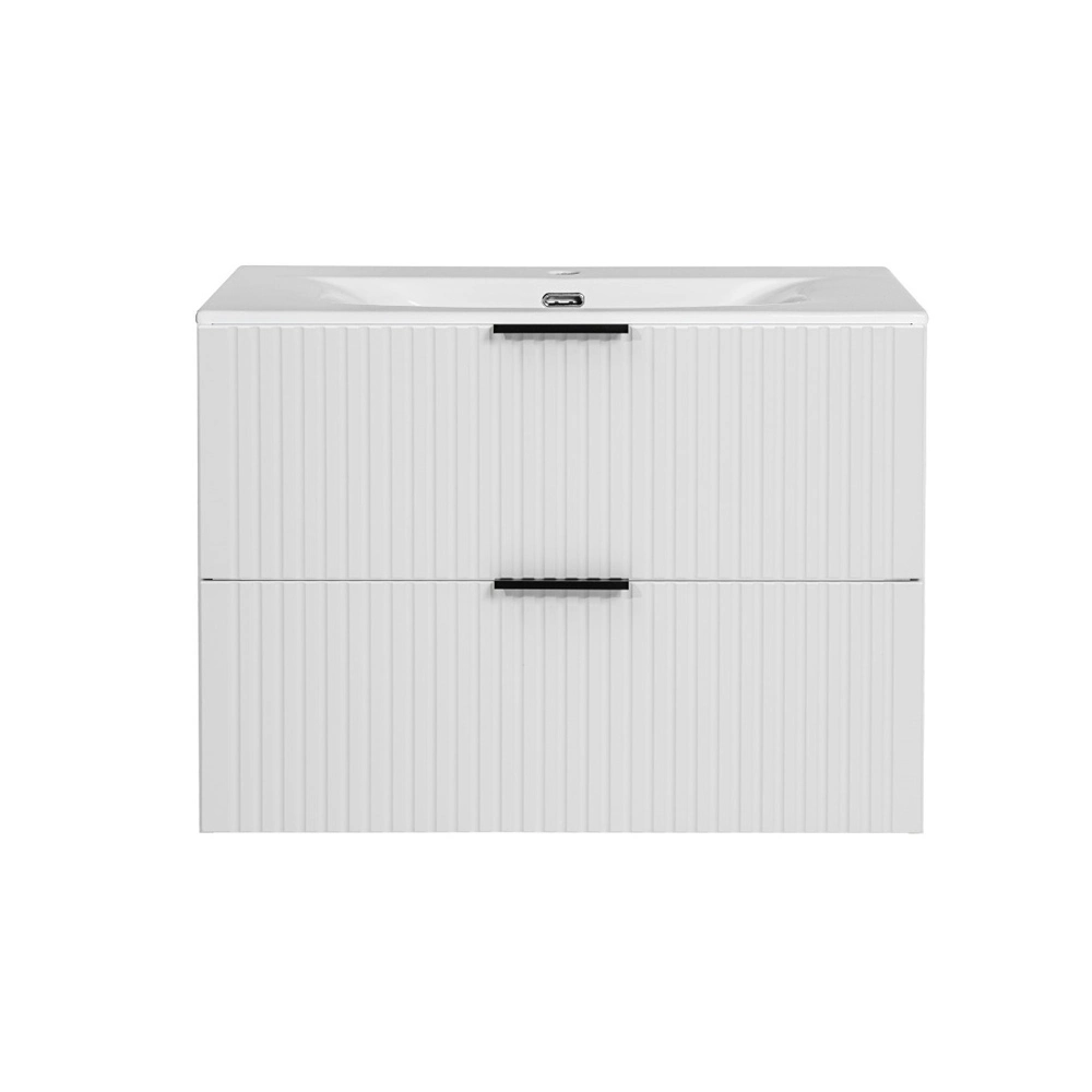 800mm Ribbed Textured White Modern Wall Hung Floating Bathroom Vanity Unit