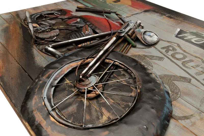 Artes Vancy Metal 3D de arte de pared en madera de la Ruta 66 el arte de la pared de la Motocicleta Metal Decoracion Artesanal pintado de aceite original obra de arte