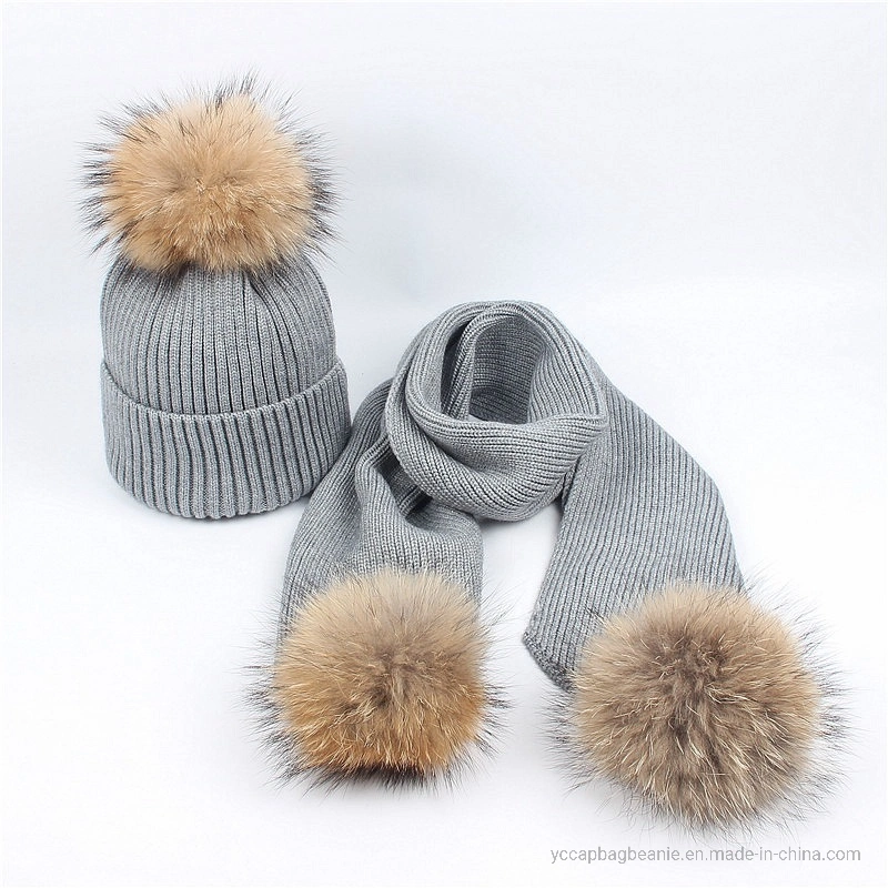 Warm Winter Knitted Poms Women Hat and Scarf Set