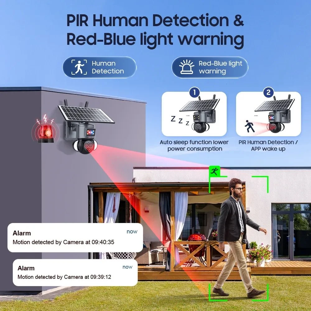 CCTV-Überwachung PIR WiFi-Netzwerk mit 12x Zoom und Doppelobjektiv für den Außenbereich 4G 6MP 6W Solarkamera