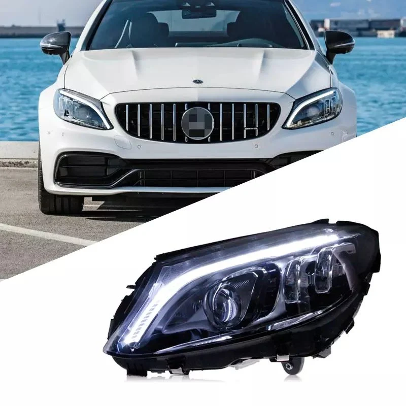 بالنسبة إلى مجموعة المصباح الأمامي Mercedes-Benz C-Class 2014-2018 W205 C180 C200 C260 مؤشر LED لإشارة انعطاف ناقل أصوات جديدة معدل مصباح أمامي تلقائي