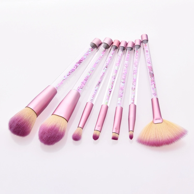 Beauty Professional High quality/High cost performance 7PCS Quicksand Pipe Crystal Glitter Makeup Brush Sets with Transparent Handle