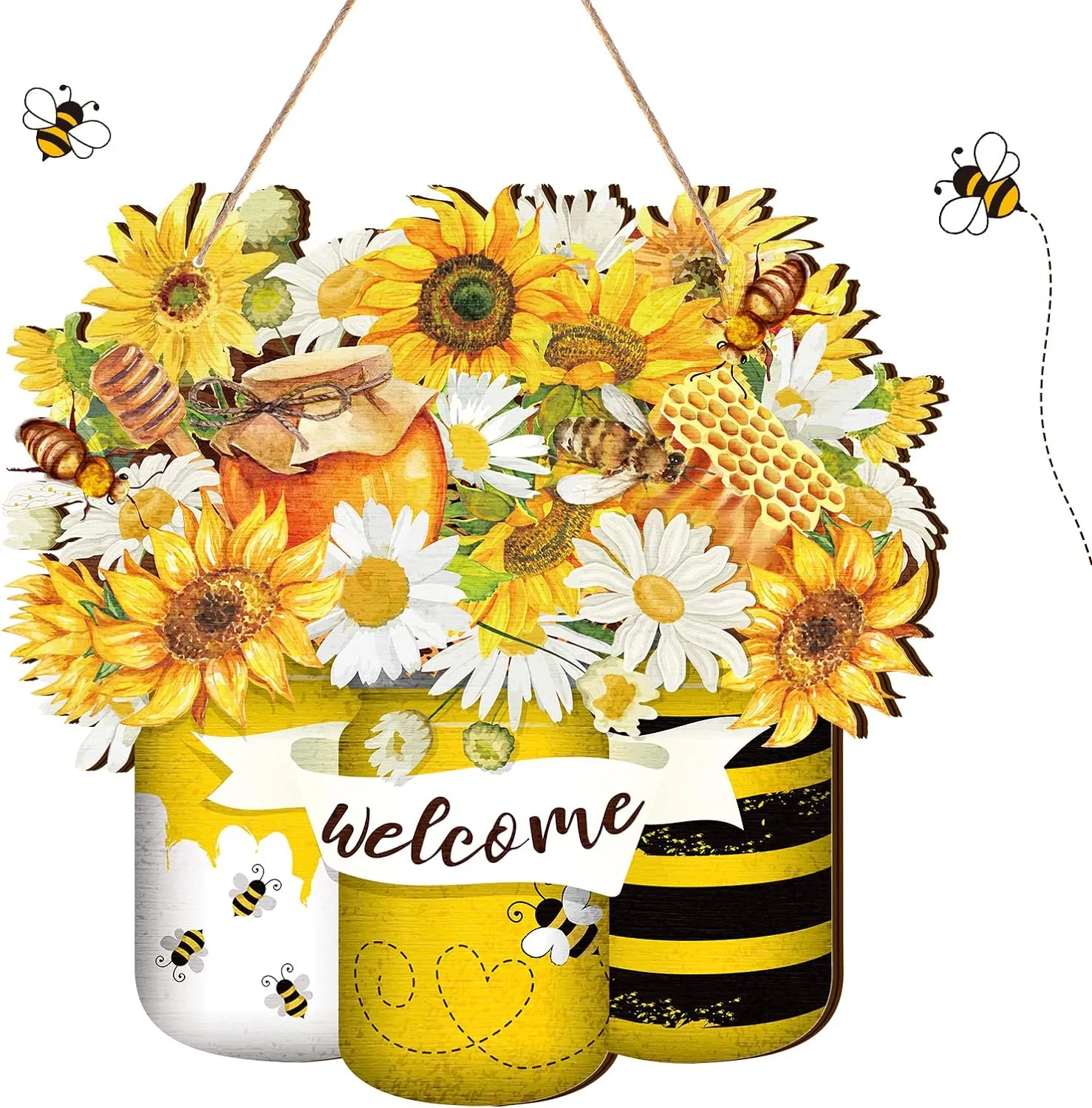 Yellow Bee Style Farmhouse Porch Front Door Decoration