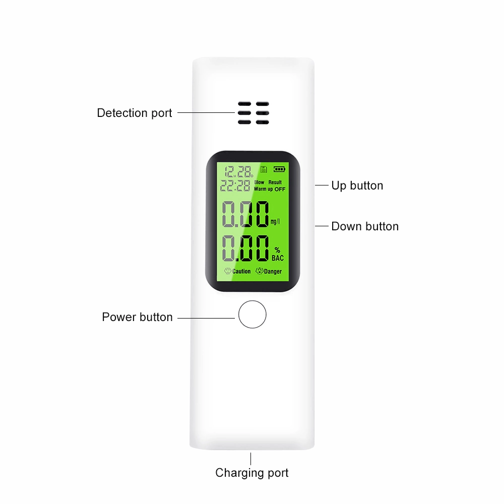 Bocal profissional de alcoolémia alcoómetro digital Portable fôlego Detector de álcool suportam dados carregados