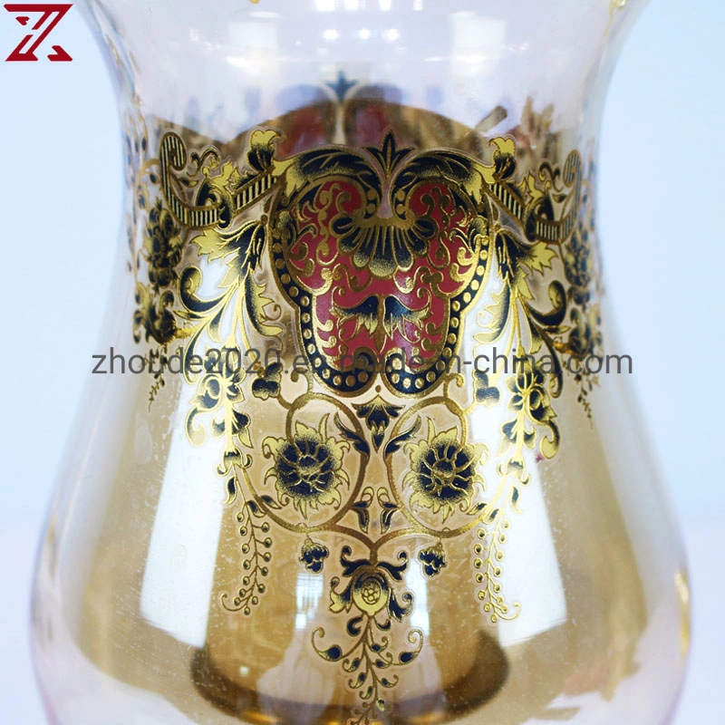 Neue Design Glasvase Luxus Metall Ständer Gold Print Kerze Halter Vase für Home Decor