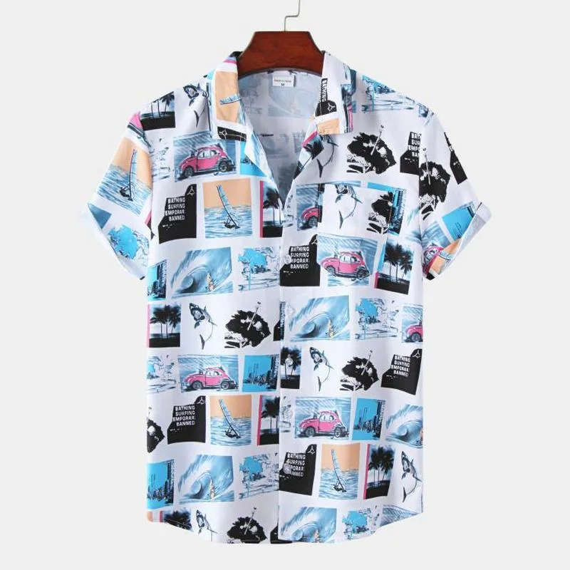 Sommer Neue Modische Kurzarm Hemden Herren Custom Printed Hawaiian Hemd Gewebter Stoff Muster Casual Wear 100% Rayon
