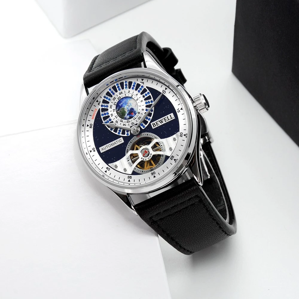 بيويل نيو سكيلتون Minechanical Min Alloy ساعات شعار مخصص حزام جلد أصلي ساعة آلية للرجال