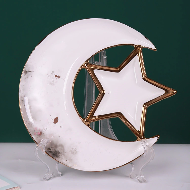 Nuevo diseño de la Luna Estrella del plato de la placa de regalos de Navidad y artesanía