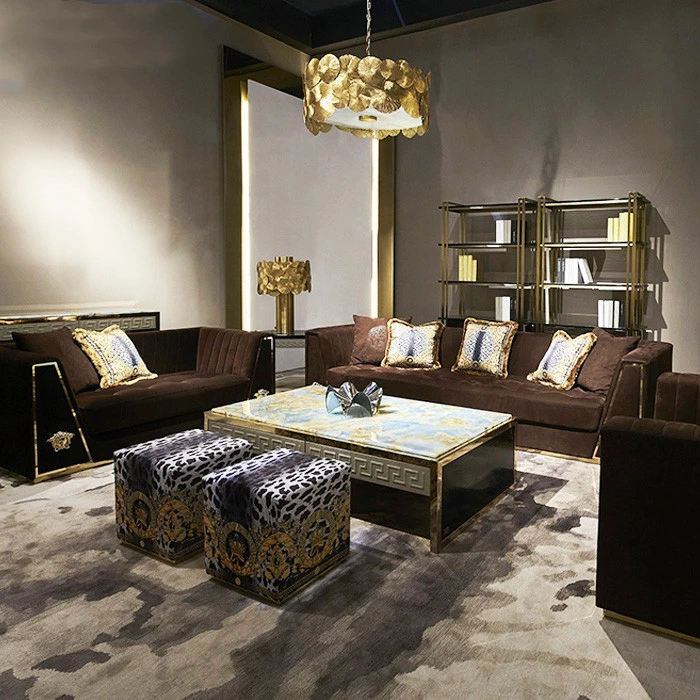 Luxus Wohnzimmer Hotel Möbel Klassisch Braun Stoff Sofa