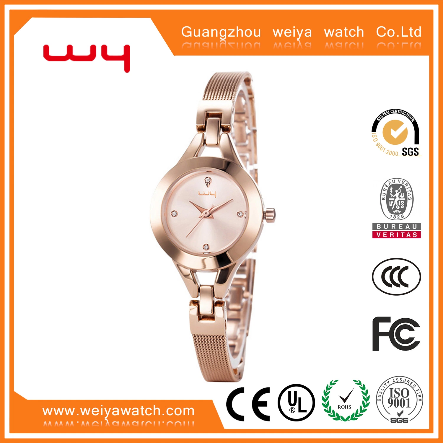 El lujo de moda Dama fina analógico de Pulsera Reloj de Oro (WY-010)