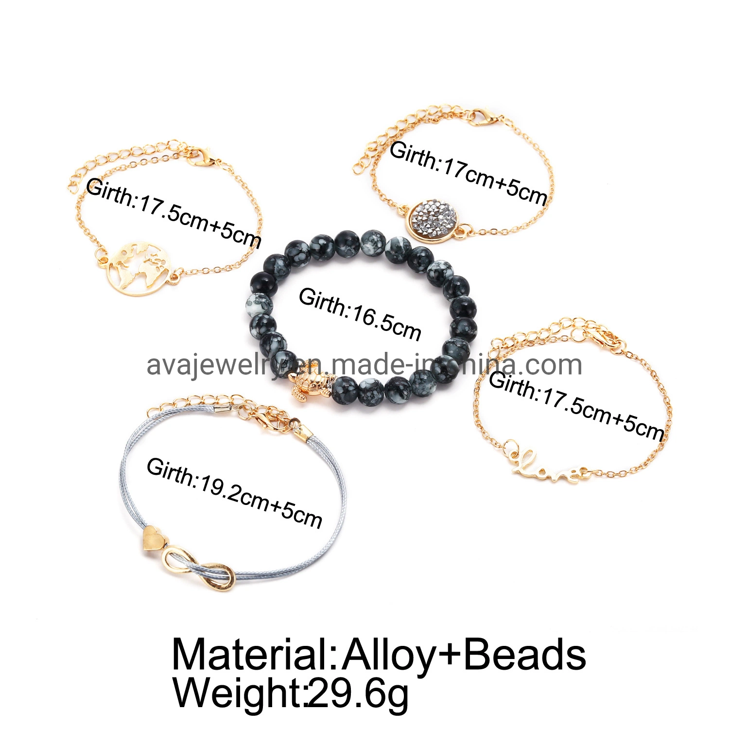 2020 Fashion Multi-Layer Alloy Bracelets with Map Turtle Heart and Number Eight Charm