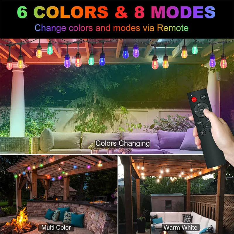 Multi-Color Smart S14 Outdoor String Lights Holiday Festival Party Ornament LED Lighting High Waterproof IP65 100FT