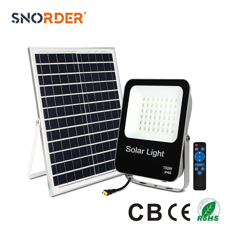 LED Outdoor Lighting IP65 3000K 150W Solar Flood Light with Remote Control for Park/Garden/Square/Workshop