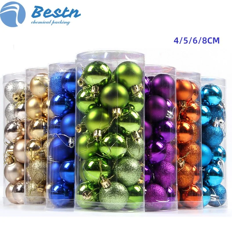 Hangable Christmas Tree Decoration Ball Plastic Colorful Xmas Tree Bauble Balls for Christmas Ornaments 3-10cm