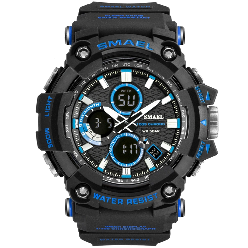 Colorful Black and Blue Fashion Sport Watch Water Resistance Double Display Men Sport Wrist Analog Watch