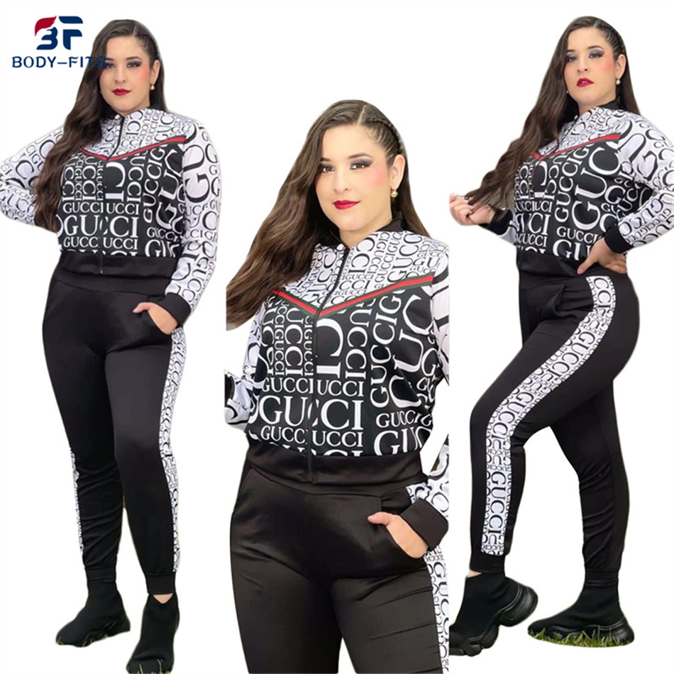 Personalisierbare Sweatshirt mit Reißverschluss Tracksuit Designer Print 2-teiliges Joggglaufanzug Anzug für Damen