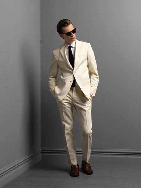 Classic 2-Button Grey White Formal Business/Wedding Suit for Men