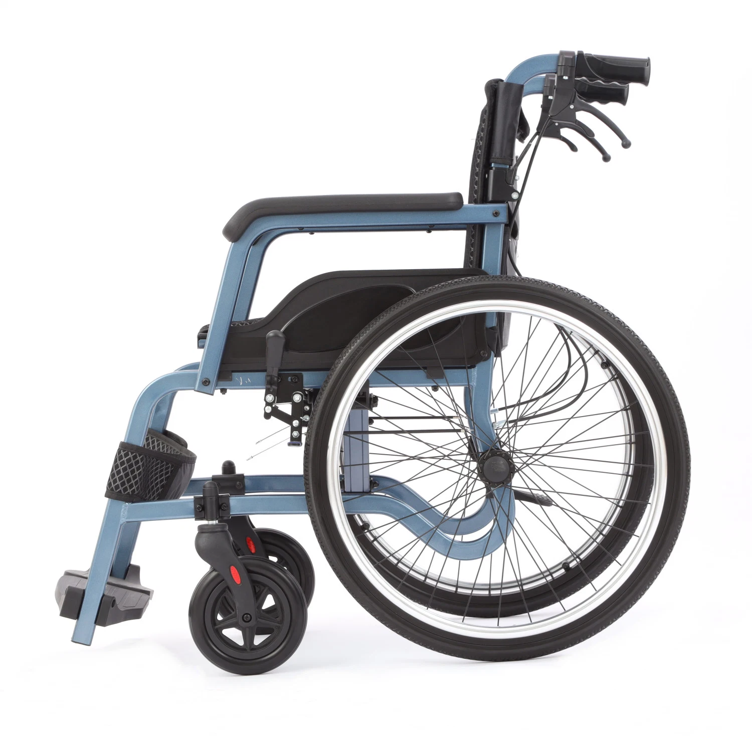 22" Wheels Lightweight Portable Transport Folding Wheelchair for Disabled with Hand Brakes