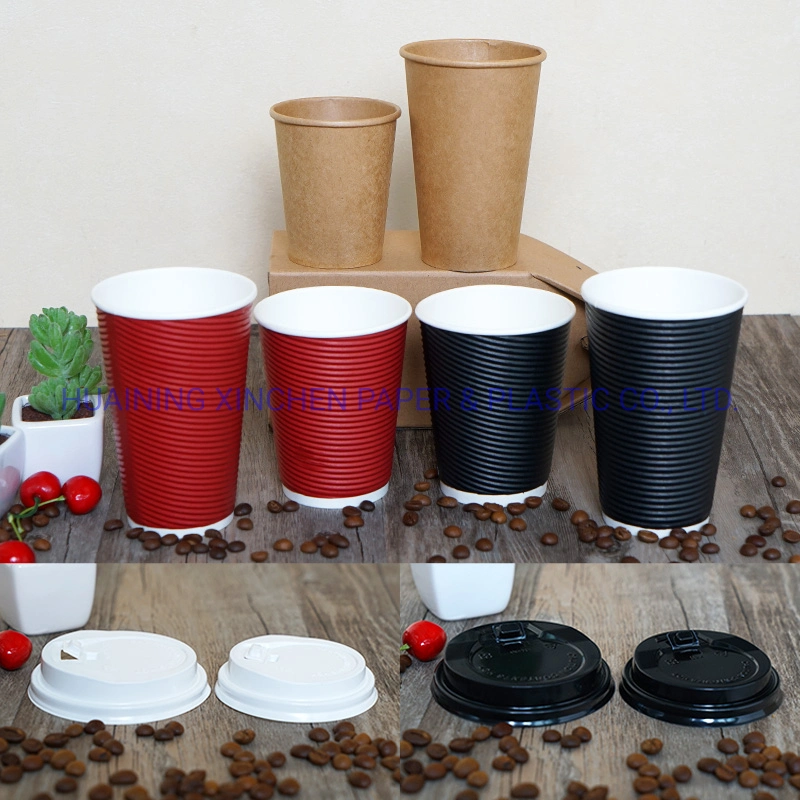 12oz 4oz Disposable Hot Drinks Black Corrugated Milk Tea Insulated Paper Coffee Cups