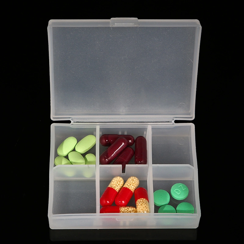 Removable 6 Compartment Plastic Pill Case for Travel