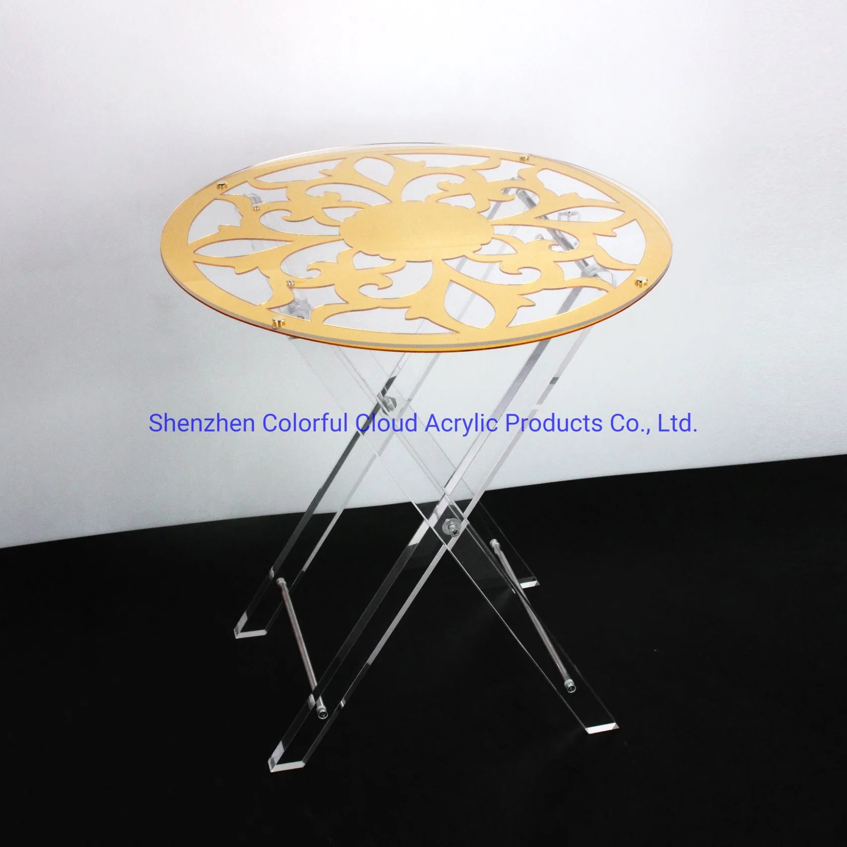 Creative Gold Pattern Shape Customizable Acrylic Foldable Coffee Table