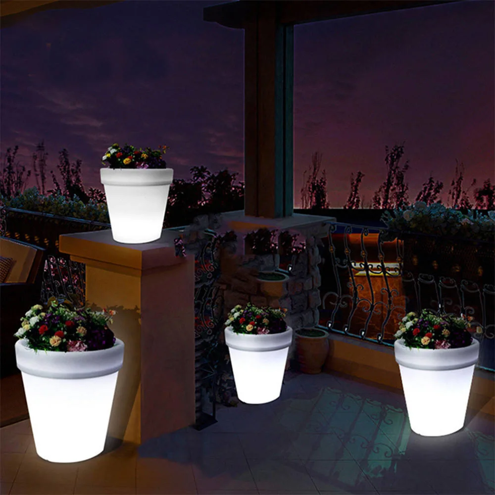 New Arrival Solar Powered Plastic Plant Pots LED Garden Night Light Outdoor Flower Pot Modern Yard Decoration Waterproof IP44