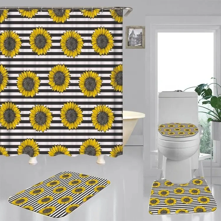 Rideau de douche en tissu polyester à motif tournesol personnalisé, décoration d'intérieur magnifique photo numérique imprimé rideau de bain imperméable