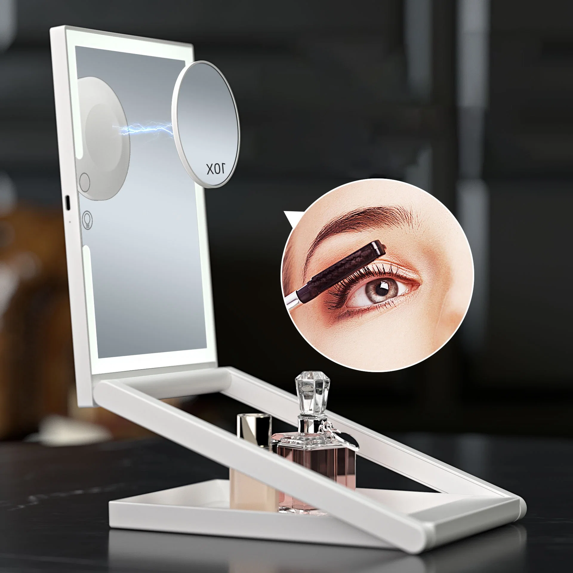 Portable Travel LED Lighting Makeup Tabletop Mirror Square Double Side Mirror