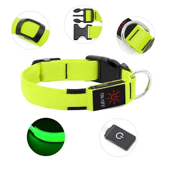 La Chine de la sécurité de nuit prix d'usine Clignotant Clignotant Câble USB Rechargeable réglable Glow Light up LED Collier pour chien PET pour les animaux