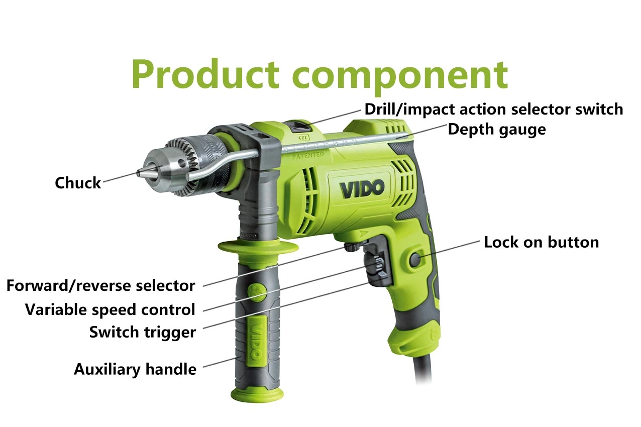 Vido Portable Power Tools 850W 13mm Impact Hammer Drill with Belt Hook