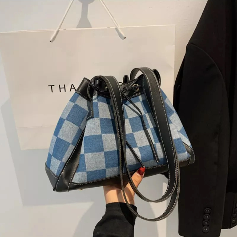 La nueva bolsa de tela Denim para niña Lattice Diseñador Bolsos Bolso Mujer Bolsos Bolso de la cuchara grande