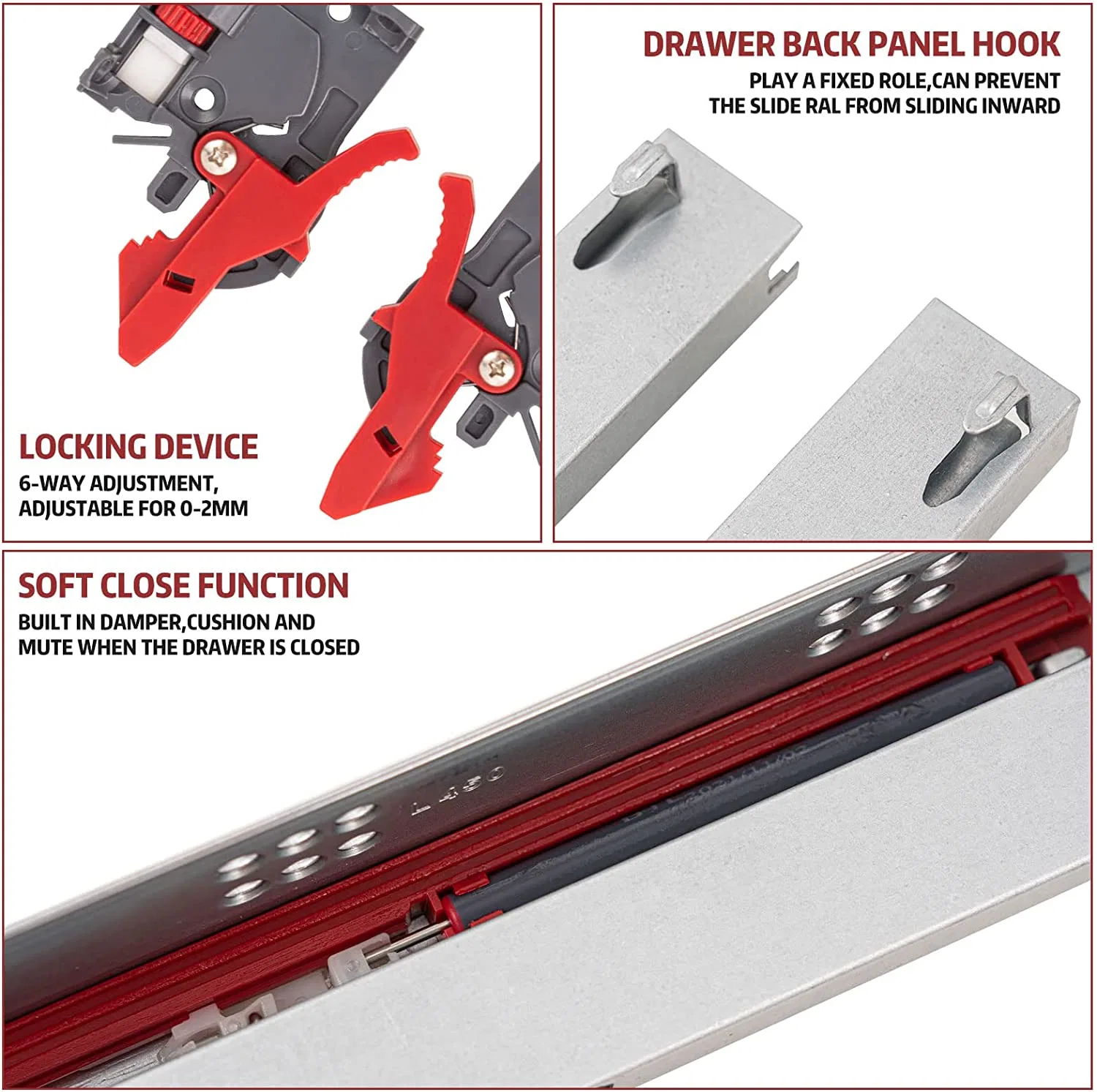 Bottom Mount Drawer Slides Full Extension Hidden Undermount Runners Locking Devices