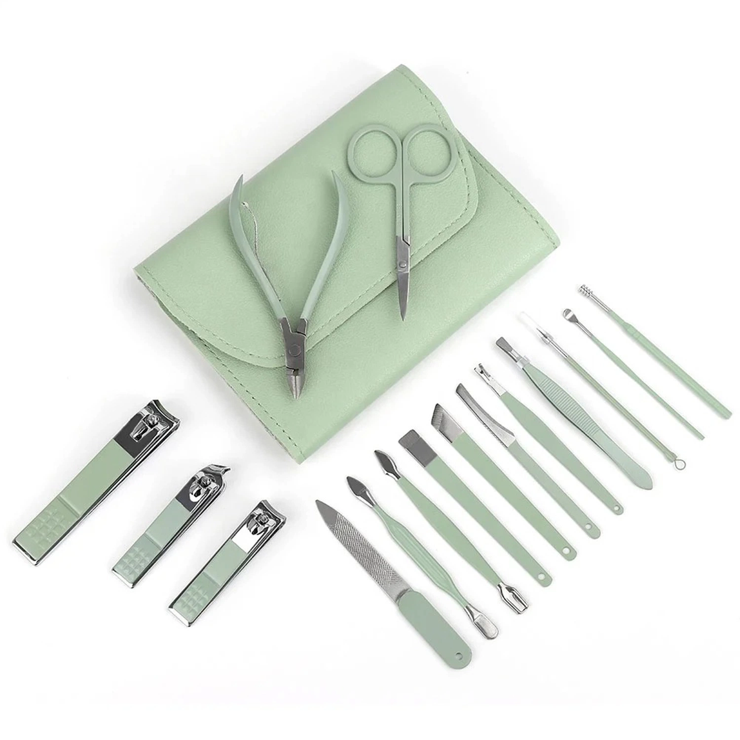 Kit d'outils à ongles jeu de coupe-ongles en acier inoxydable Clippers à ongles, 16 PIÈCES/jeu de ciseaux à fourche pour peau morte Clippers, jeu de pedicure et de manucure Sharp