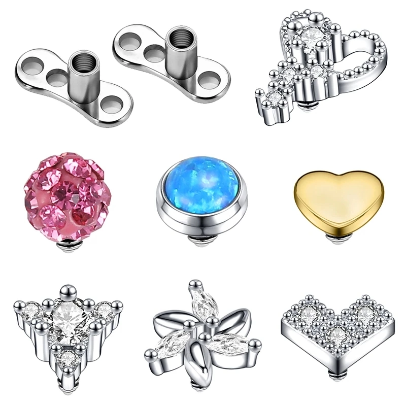 Opal Cuerpo de acero inoxidable de anclaje dérmica de Joyería de piercing Sexy Zircon de buzo de la flor de piel Piercing Corazón Micro ancla dérmica