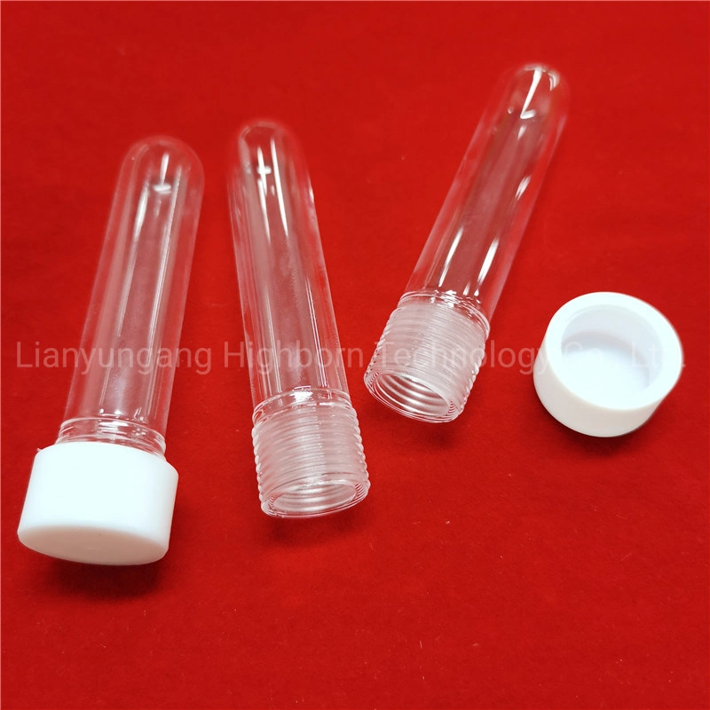 Customized Clear PTFE Lid Lab Test Measuring Round Bottom Screw Thread Cylinder Quartz Glass Test Tube