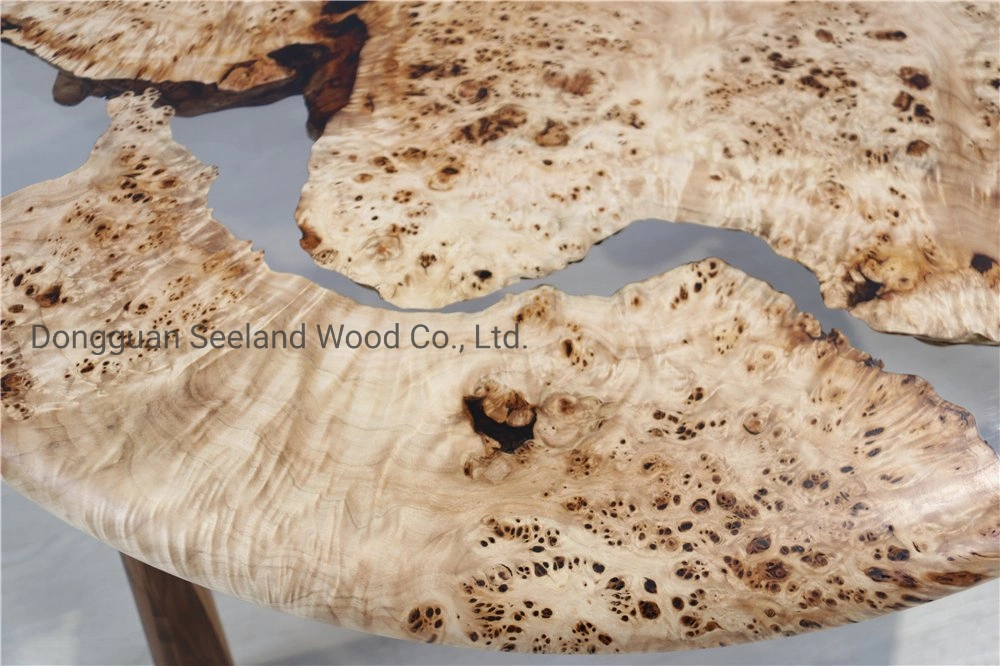 Custom Poplar Burl Wood Texture Epoxy Round Coffee Table for Modern Furniture