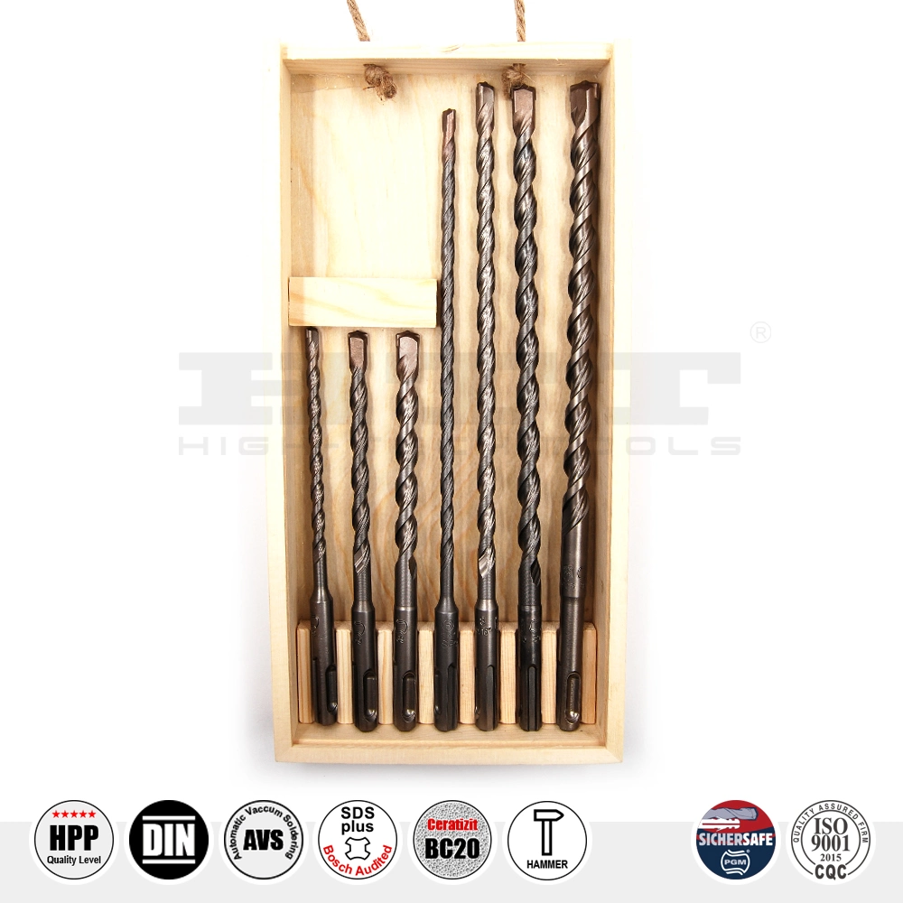 Pgm German Quality 7PCS Hammer Drill Set SDS Plus in Bamboo Box for Concrete Brick Stone Cement Drilling