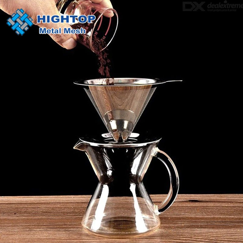 Reusable Food Grade Stainless Steel Double Layer Mesh Pour Over Coffee Dripper Filter for Home Coffee Maker