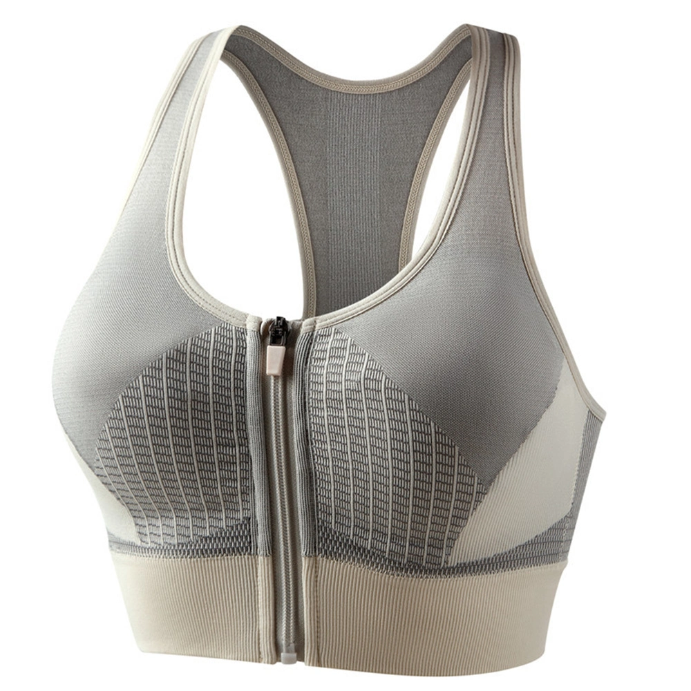 Shockproof Front Zipper Racerback Running Bra Vest Seamless Sports Bra