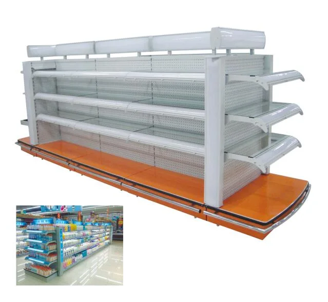 Double Side Supermarket Cosmetics Display Glass Shelf with LED Light Box