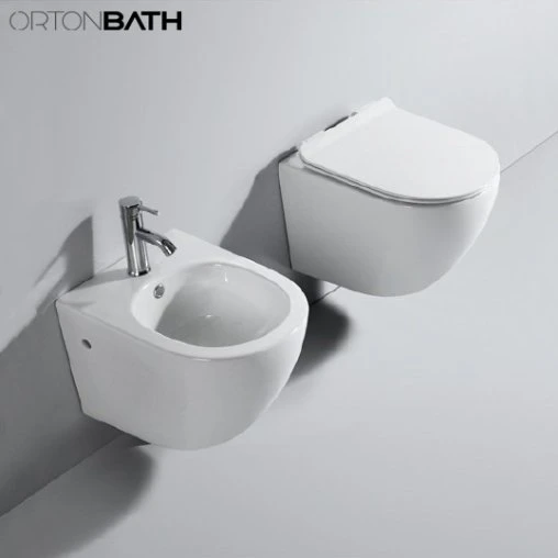 Ortonbath Badezimmer Sanitärkeramik Wandmontage Verdeckte Zisterne Verlängerte Toilettenschüssel Dual-Flush Keramik Wand hing WC WC mit WC-Sitzbezug