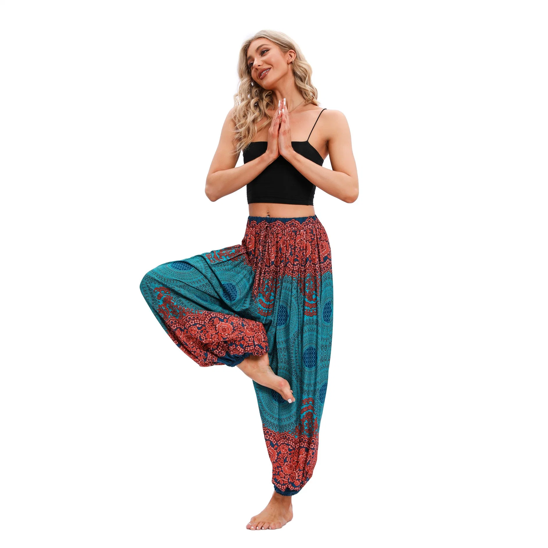 Modern Thai Indonesian Fashion Print Loose Casual Yoga Pants