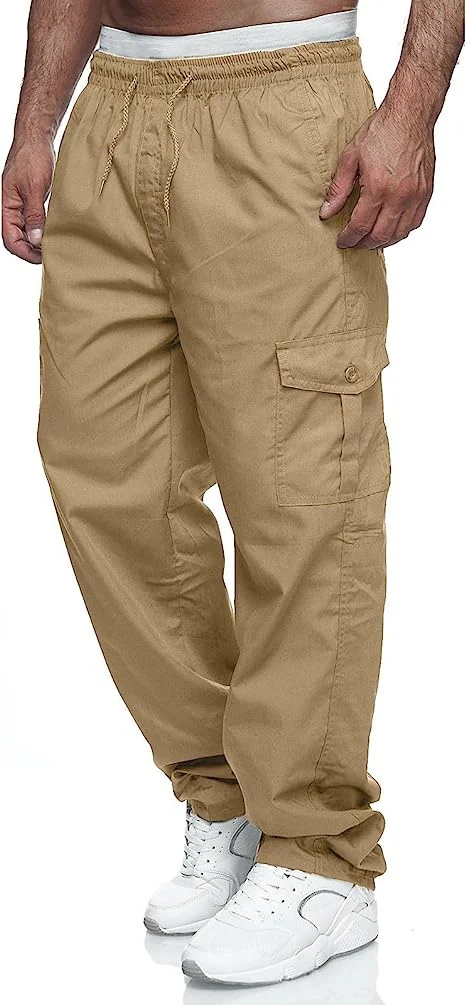 Mens Cargo Pants Casual Drawstring Athletic Jogger Sports Outdoor Trousers