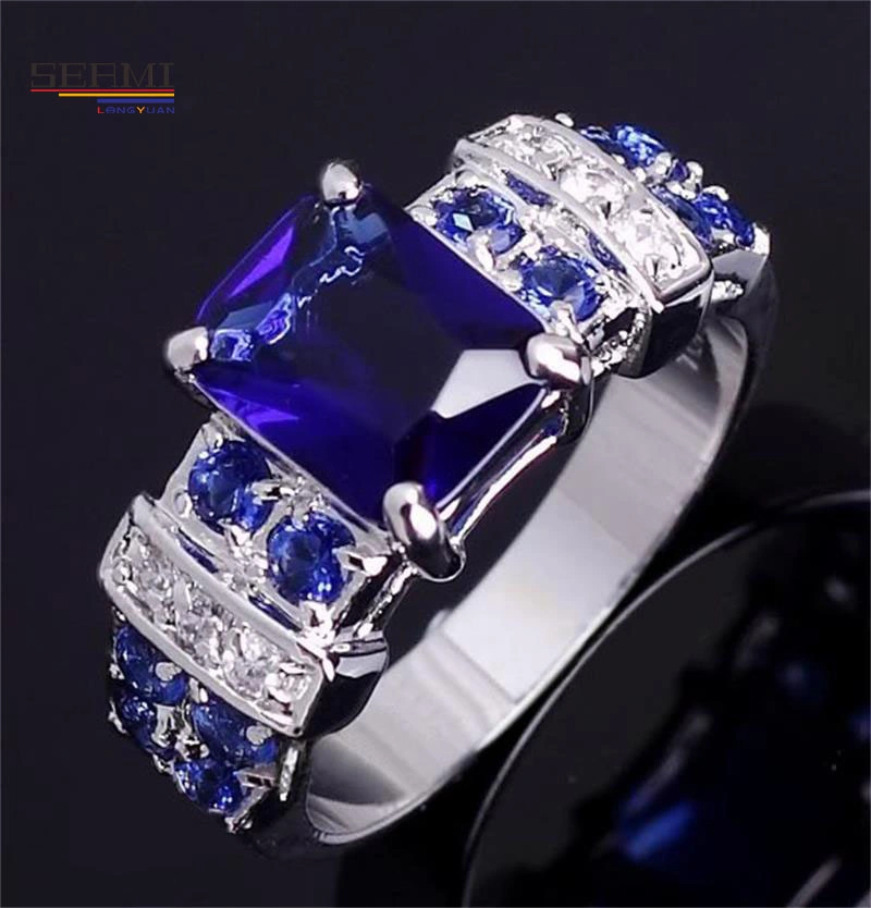 Style vintage de cuivre plaqué argent Zircon anneaux Engagement bijoux de mariage