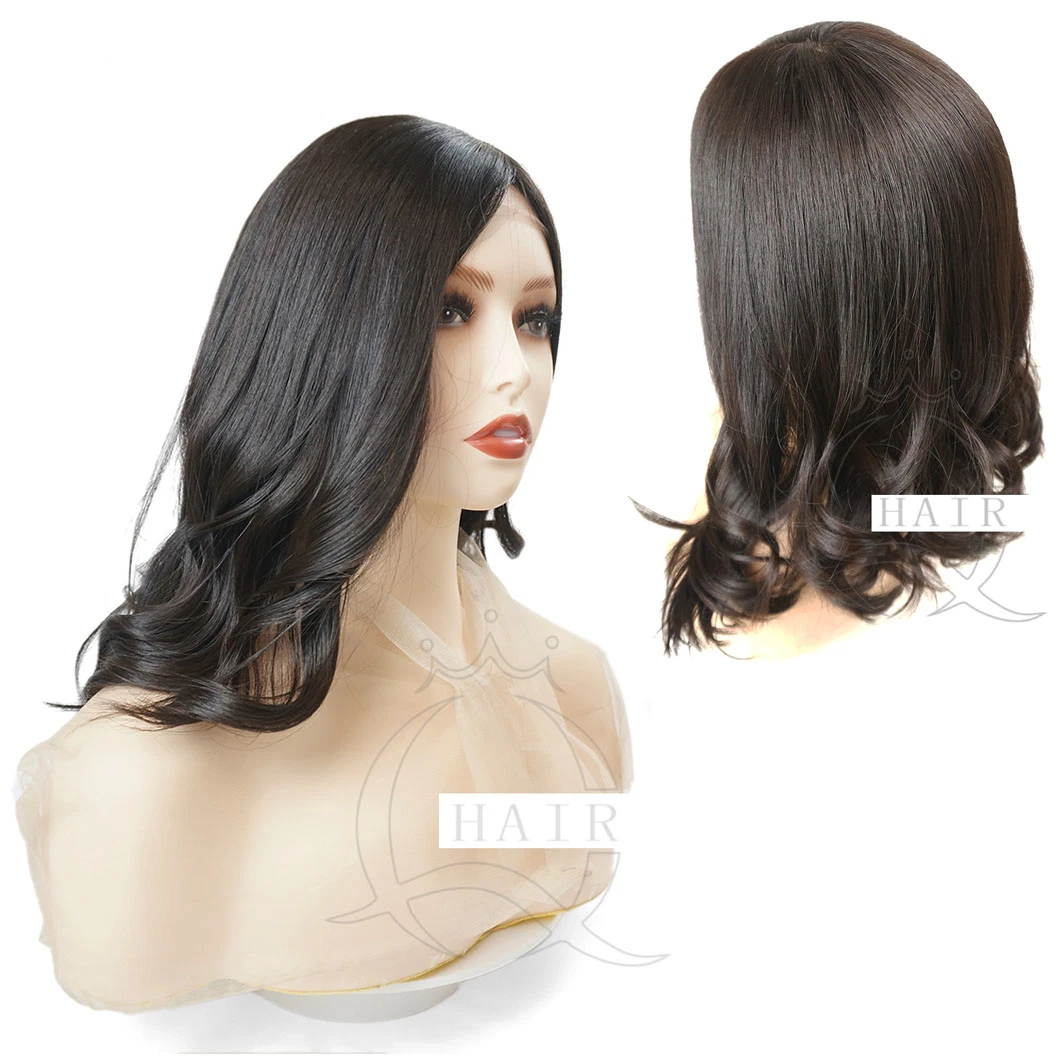 Hot Sale Original Factory Man Made High quality/High cost performance  Xa18 Inch Silk Top with Front Lace Color1 2 Virgin Human Hair Kosher Remy Silk Top Wigs Medical Wig for White Women