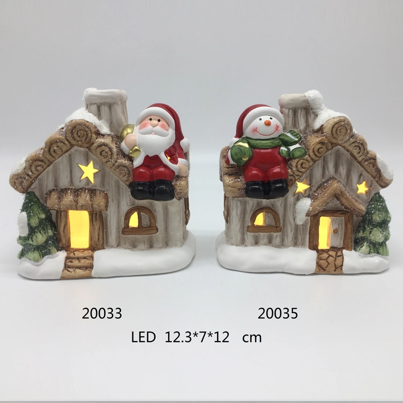 Declicate Ceramic Chimmy House, Snowing Christmas Village Crafts with LED for Home Decoration