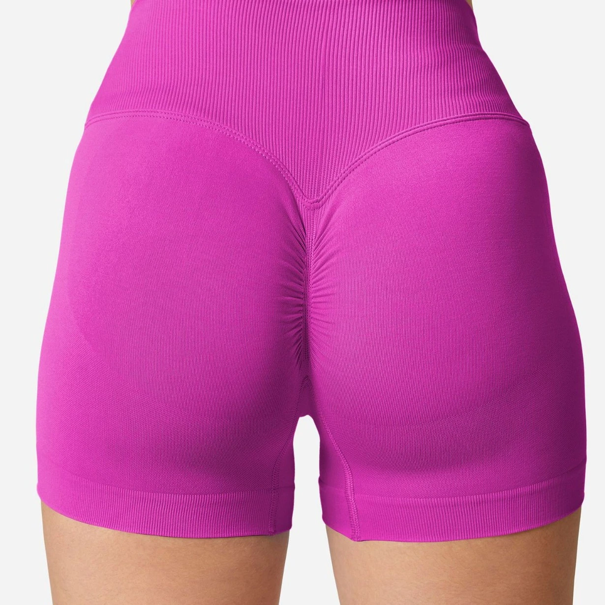 Nylon tejido inteligente cintura V Yoga pantalones cortos sin costuras Fitness Leggings de tres cuartos