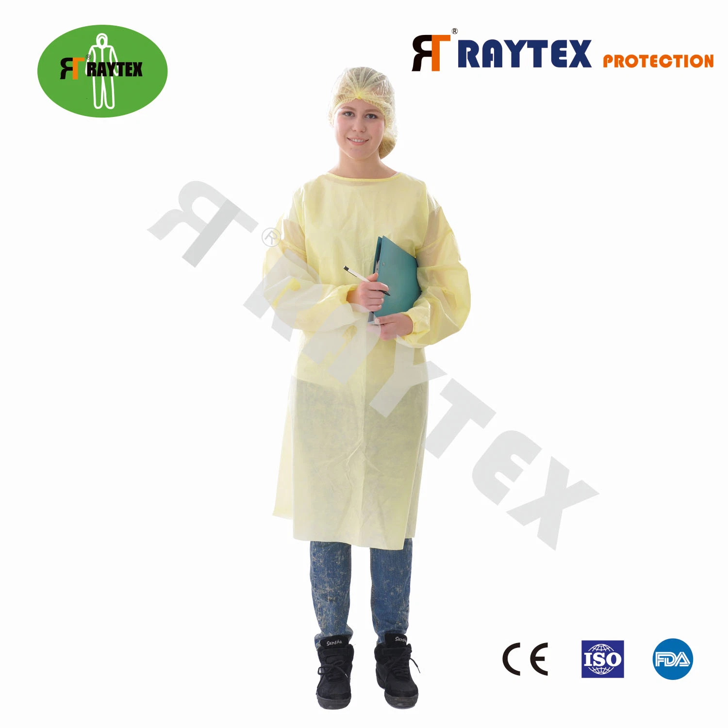 Waterproof Heat Sealed Disposable SMS Nonwoven Isolation Gown with Knitted/Elastic Cuffs