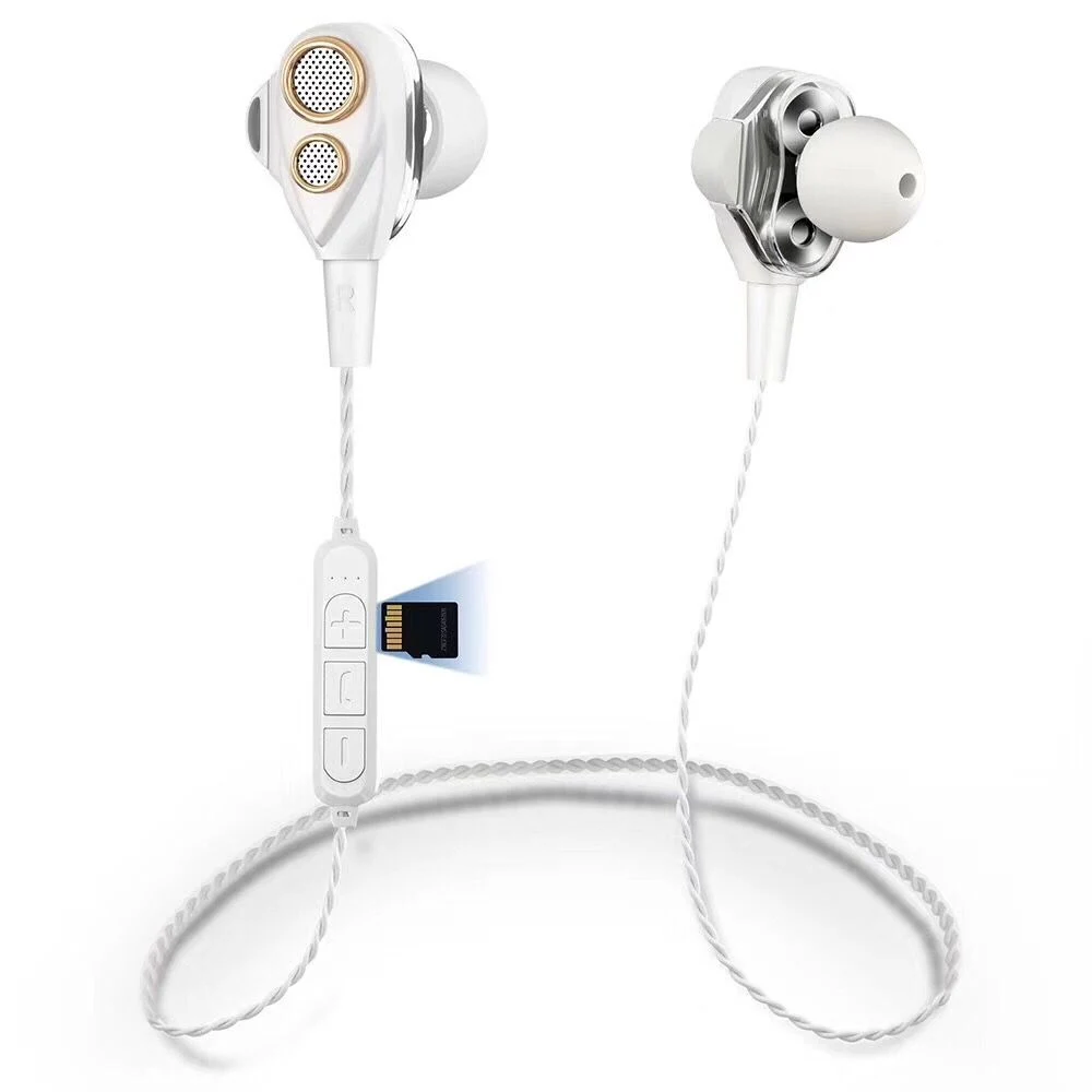 Excellent design Dual Driver Metal Bluetooth in Ear Earphone with TF Card for Music